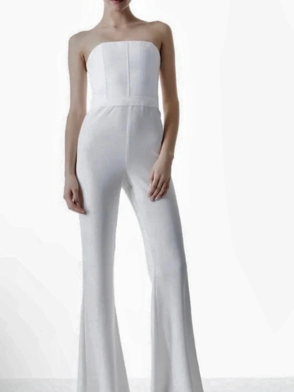 Alice + Olivia Lavera Strapless Flare-Leg Jumpsuit White